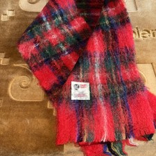 Vintage Glen Cree Scotland Mohair Wool Knit Scarf Red Plaid Academia