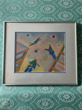 Jean- Michel Folon Framed artwork . Mounted. Space. Flying. Wall art. Artist. 