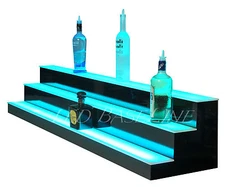 90" LIGHTED BAR SHELF, 3 Steps, LED Liquor Bottle Glorifier, Back Bar Shelving