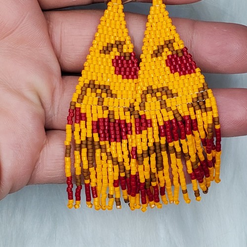 seed beaded fringe earrings Cherry design