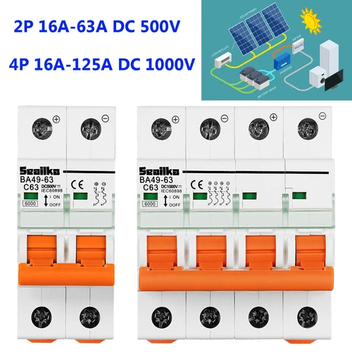 2/4 Polig Leitungsschutzschalter DC 500V 1000V 16A-125A Solar MCB Schutzschalter