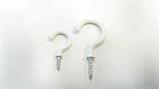 White Plastic Coated Round Cup Hooks,25mm, 38mm. Free P&P