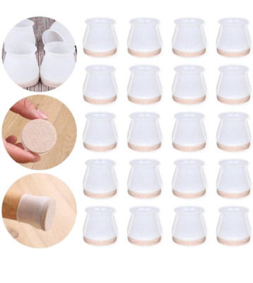 24 PCS Chair Leg Caps Silicone Floor Protectors with Felt Furniture Pads US