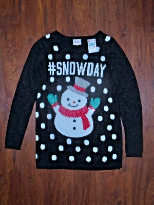 Justice SZ 10 SnowDay Sweater Rhinestone Snowman Holiday Girls Black Sparkle NWT - Image 1 of 4