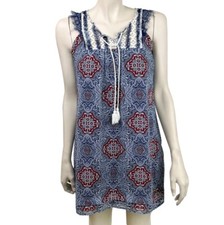 Womens Xhilaration Small Navy Bohemian Mini Dress Lace Eyelash Trim Sleeveless