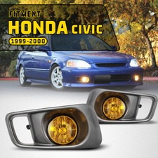 For 1999-2000 Honda Civic Fog Lights Yellow Glass Lens Lamps Wwiring Kit Switch