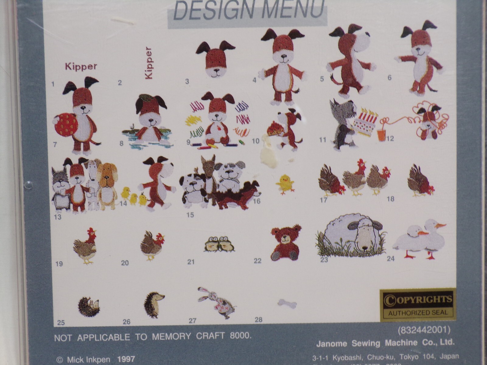 Janome Memory Craft Embroidery Card #115 Kipper