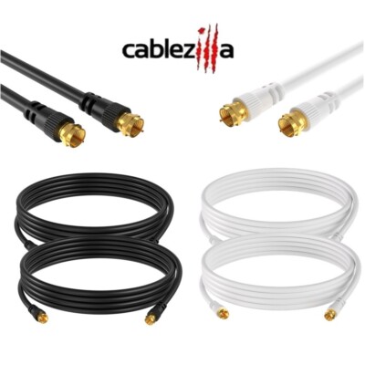 2-Pack-RG6 Coax Dual Shield Cable w/F-Connectors White/Black 3ft - 100ft  LOT