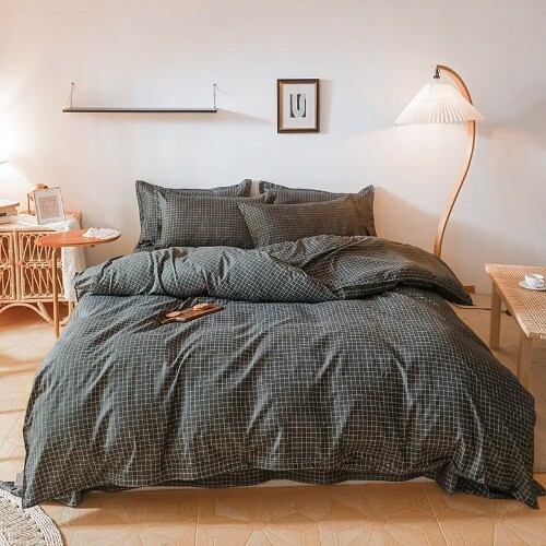 Checks Printed Floral Duvet Cover Pillowcase Bedding Set Bed Sheet Quilt Cover - Bild 17 von 29