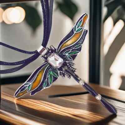 Boho Vintage Black Dragonfly Pendant Necklace Zinc Alloy Women Unique Colorful