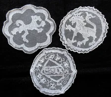 3 Needle Run Embroidery Handmade Antique Lace 4.75" Medallions Doilies CLEAN!