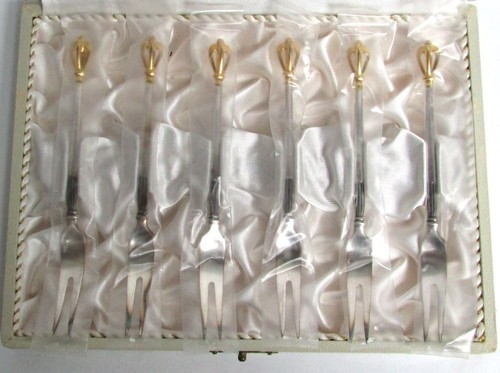 W.S. SORENSEN DENMARK STERLING SILVER 12 GOLDEN CROWN FORKS & SPOON SET - Picture 3 of 7