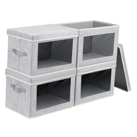 Storage Baskets, 4 Packs Large Storage Bins with Lids Medium-4 Packs Blended-image