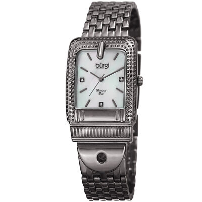 Women's Burgi BUR171GN Mother of Pearl Diamond Dial Buckle Design