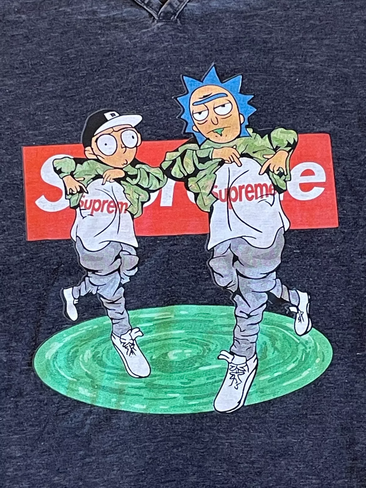 T shirt Supreme Parody Rick and Morty Small Streetwear vêtements américains en détresse