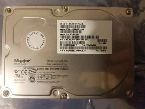 Maxtor D740X-6L 20GB 3.5" HD MX6L020L1 SG-07J376-12547-25S 253453-001 19K1565 - 第 1/3 張圖片