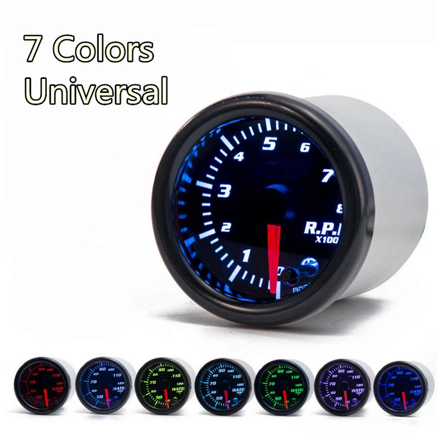 Tacómetro digital de 7 colores pantalla LED 0-8000 RPM calibre RPM tacómetro auto coche 2" 52 mm Foto 2 de 4