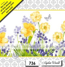  736 TWO Individual Paper LUNCHEON Decoupage Napkins - SPRING DAFFODILS FLOWERS