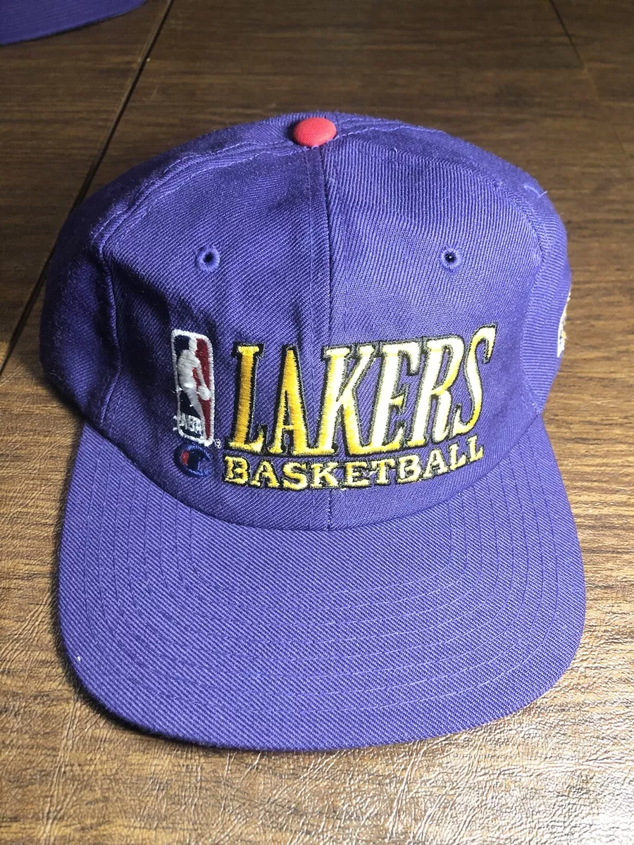 RARE Deadstock 1990s NBA Los Angeles Lakers Champion Snapback Wool Hat  Purple