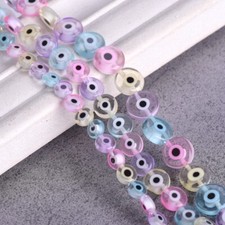 1 Strand 35cm Mixed Eye Flat Round 6/8/10mm Handmade Millefiori Glass Beads