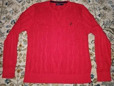 Nautica Men  s Size Large 100 Cotton Red cable knit pullover sweater