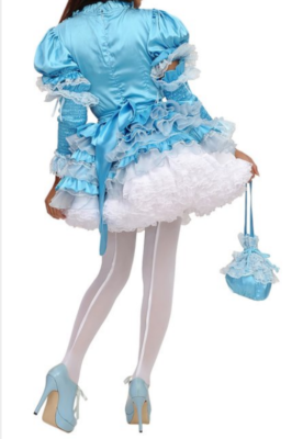 sexy sissy maid Blue Satin lockable cross dressing Dress Cosplay CD/TV  Tailored | eBay