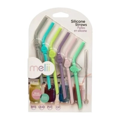 Melii Reusable Silicone Animal Straws for Toddlers & Kids with Cleaning Brush