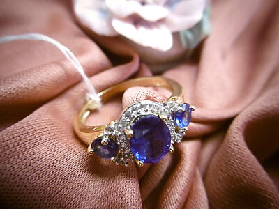 Wunderschöner Ring 925er Silber, verg. mit blauem Stein und Zirkonias, Ø 19 mm