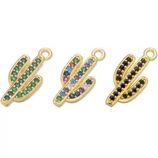 6pcs CZ Pave Cactus Charms,Cubic Zirconia Cactus Pendant With Loop,Plant Charm
