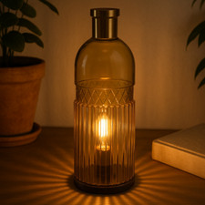 Cello Vintage Large Amber Glass Lamp | Battery Operated LED Light | Home Decor