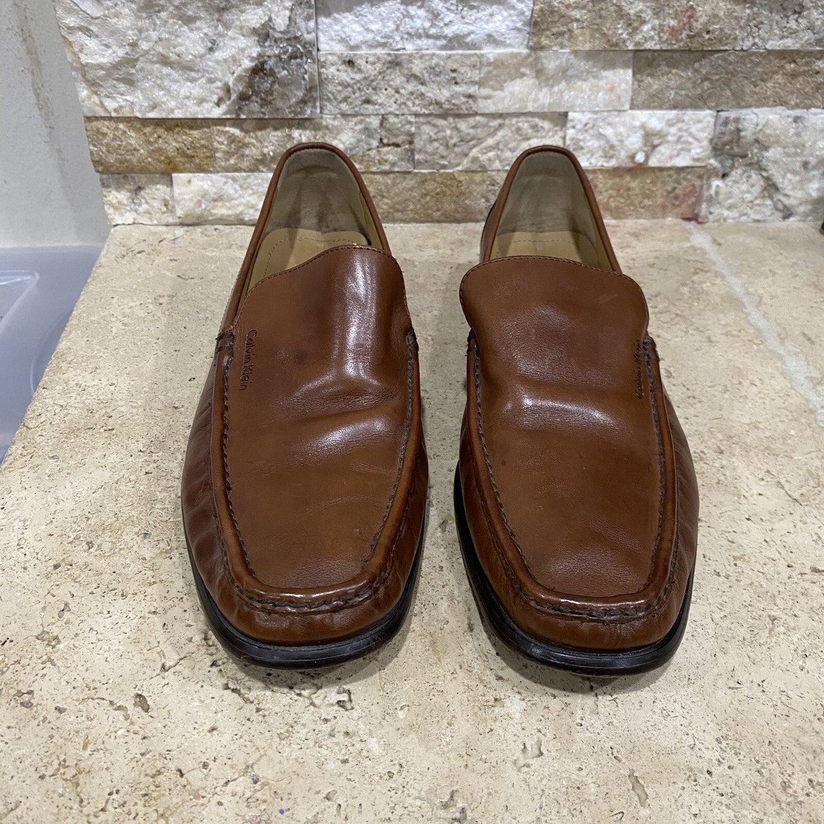 Calvin Klein Neil Brown Leather Loafers Size 10 Men display picture 3