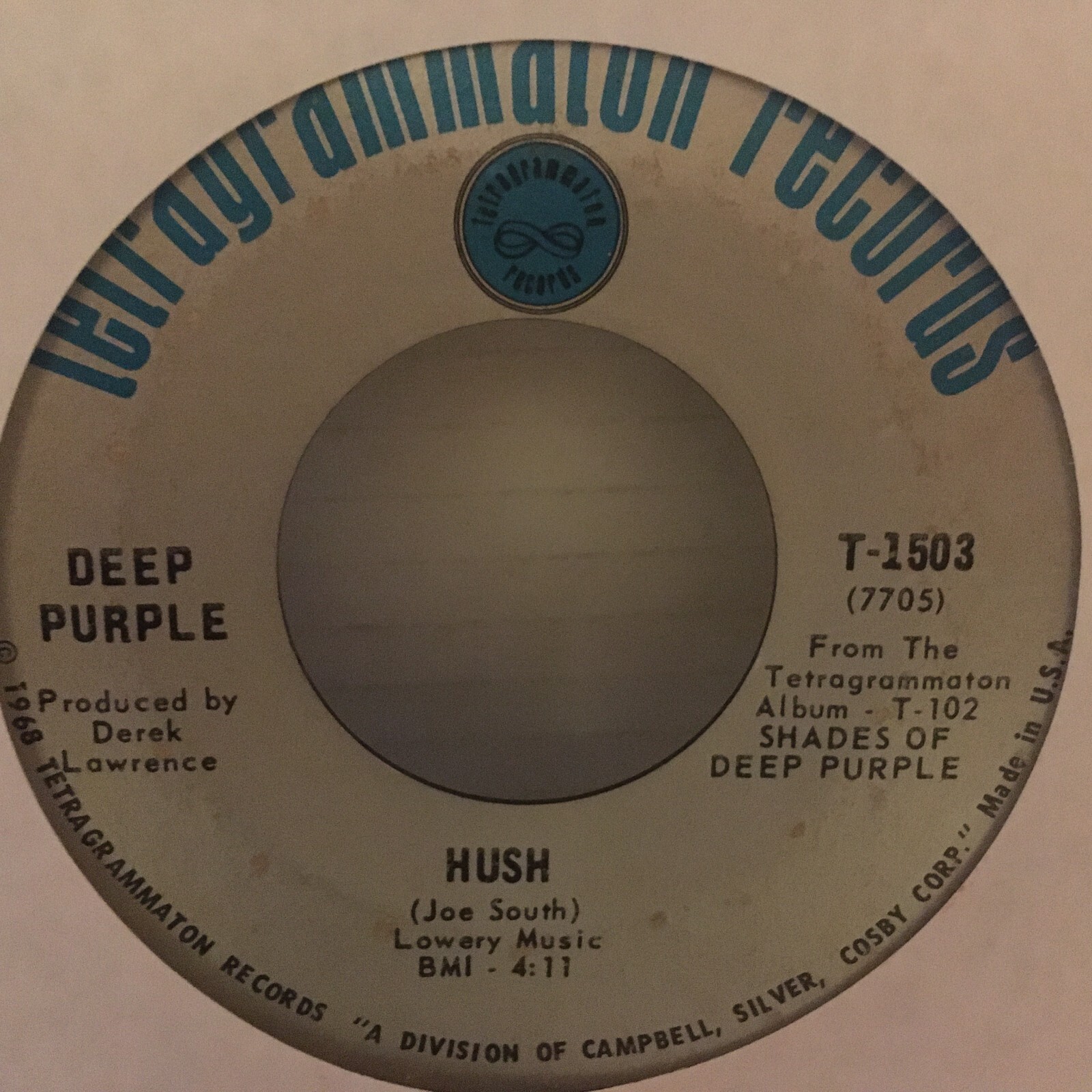 DEEP  PURPLE   45  SINGLE  vinyl  ,ONE MORE RAINY DAY  / HUSH