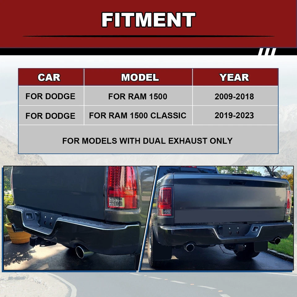 Black Rear Bumper Assy For 2009-2018 Dodge Ram 1500 Dual Exhaust w/o Sensor New - Imagem 4 de 4