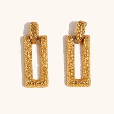 18K Gold Plated Stainless Steel Stub Earrings For Women Rectangle Dangle Drop