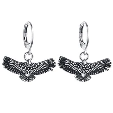 Stainless Steel Flying Eagle Hawk Dangle Earrings For Men Women Hoop Hinged