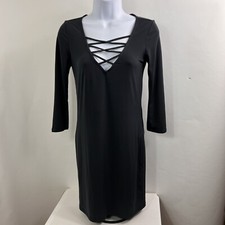 Forever 21 Dress Women's Small Gray Bodycon Above Knee Long Sleeve V Neck