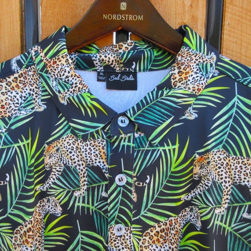 BAD BIRDIE Polo Golf Shirt Men's XL Green Jungle Jaguars Performance Geometric - Picture 2 of 14
