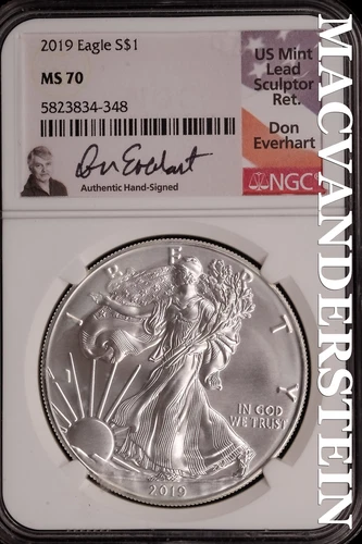 2019 American 1 oz Silver Eagle - Hand Signed  NGC MS 70 - No Reserve  #SLG916