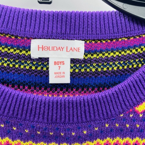 Holiday Lane Little Boys Size 7 Bright Stripe Fair Isle Sweater Purple $40 014 - Picture 7 of 9