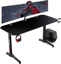 Gaming Desk- Large PC Workstation TShaped with Cup Holder Headset Hook 140x60cm