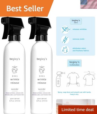 Plant-Based 3-in-1 Wrinkle Remover & Fabric Refresher Spray - 2 Pack, Lavender