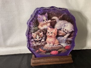 Bradford PURR-FECT REFLECTIONS Jurgen Scholz Crystal Kittens Plaque 2002