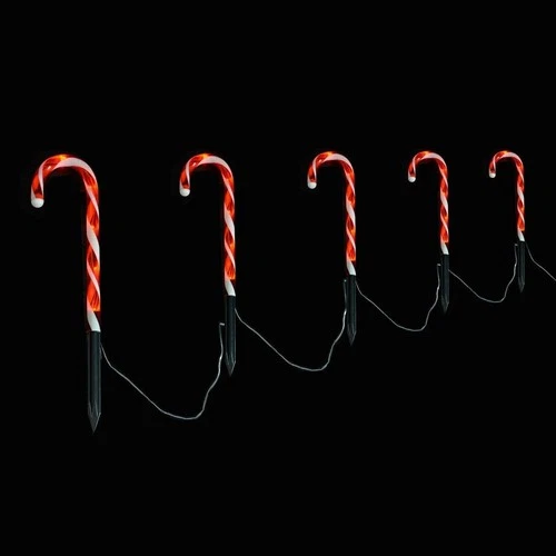 Candy Canes Garden Stakes 5 x 25cm Light Up Christmas Decoration Outdoor Mains