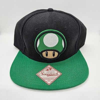 Super Mario 1-Up Mushroom NEW Snapback Hat Cap BioWorld OSFM Black Green