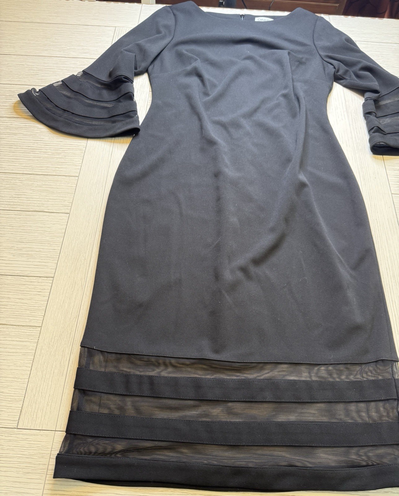 NWT Calvin Klein Illusion Band Bell Sleeve Black Sheath Dress Size 6 MSRP $89.98 thumbnail 12