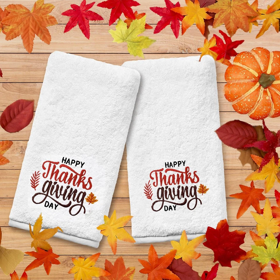 Juego de 2 toallas de mano de Acción de Gracias, decoración bordada de otoño, 100 % algodón Foto 3 de 4