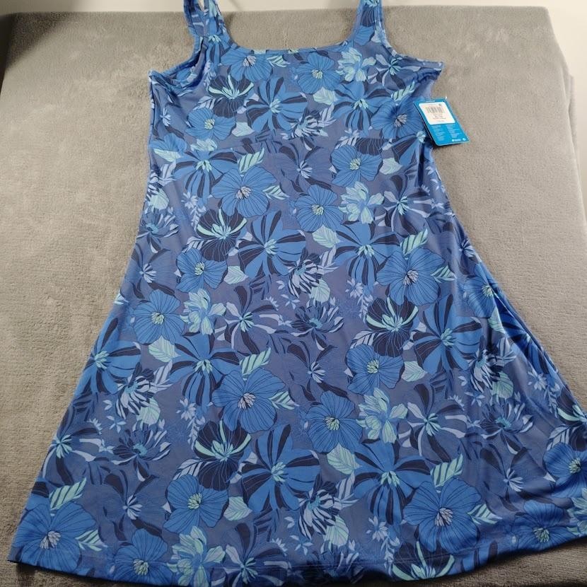 Columbia PFG Freezer III Tank Dress Womens XL Blue Omni-Shade Floral Fishing