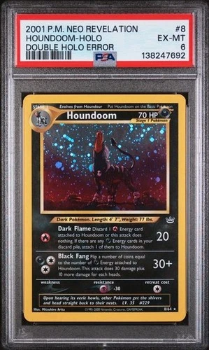 2001 POKEMON NEO REVELATION DOUBLE HOLO ERROR #8 HOUNDOOM-HOLO PSA 6