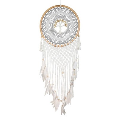 Wandbehang Wandschmuck Wandteppich Traumfänger Boho Deko Lebensbaum 44 cm Ø Grau