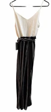 Womens J For Justify Striped Romper Jumpsuit Jumper Wide Leg Black White Size M